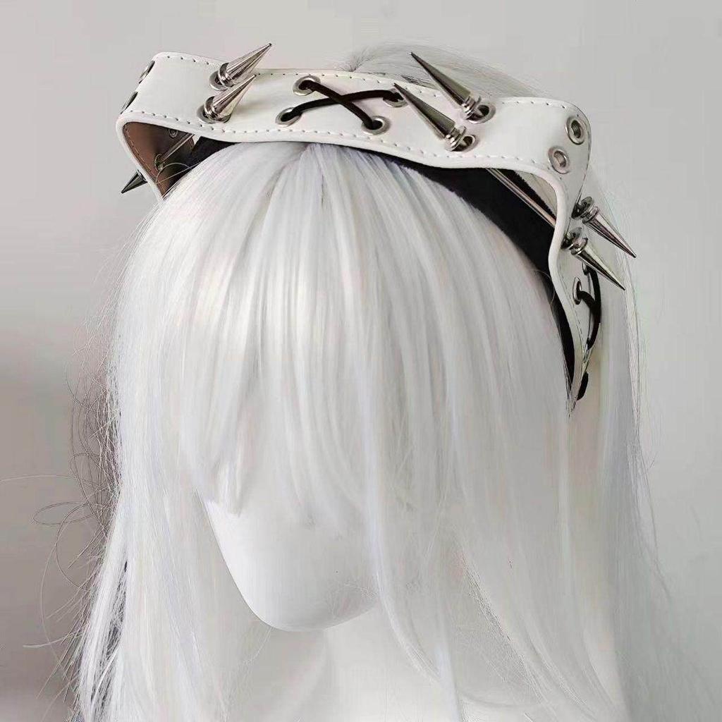 Dark Punk Cat Ear Rivet Headband Subculture Pointed Paw Cat Heavy Metal Leather Headband Spice Girl Gothic Headband