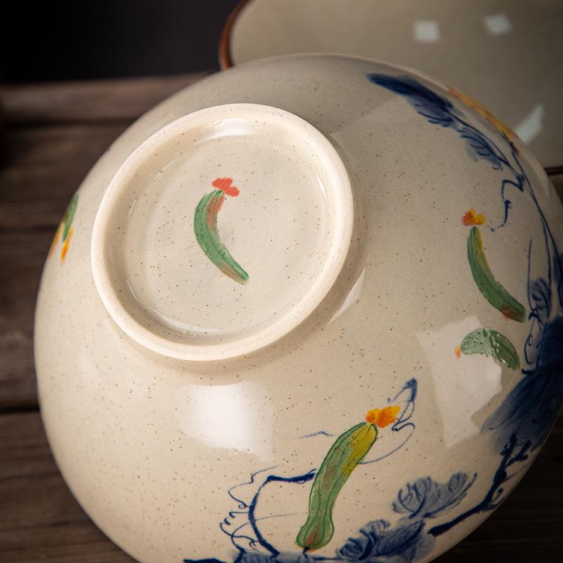 Vintage Ink Wash Ceramic Dòulì Noodle Bowl - High-Footed Underglaze Tableware for a High-End, Unique Feel.