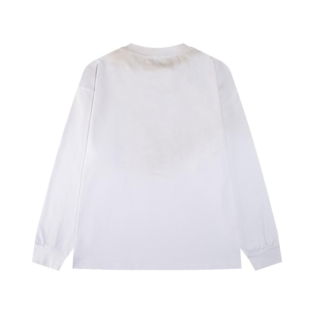 Tide Loose Casual Ripped Washed Alphabet Print Crew Neck Long Sleeve T-Shirt