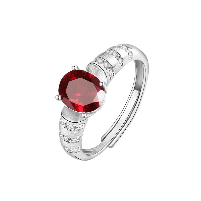 Natural Colored Treasure S925 Sterling Silver Ring for Women's Niche High-end Light Luxury Garnet Topaz Crystal Ring