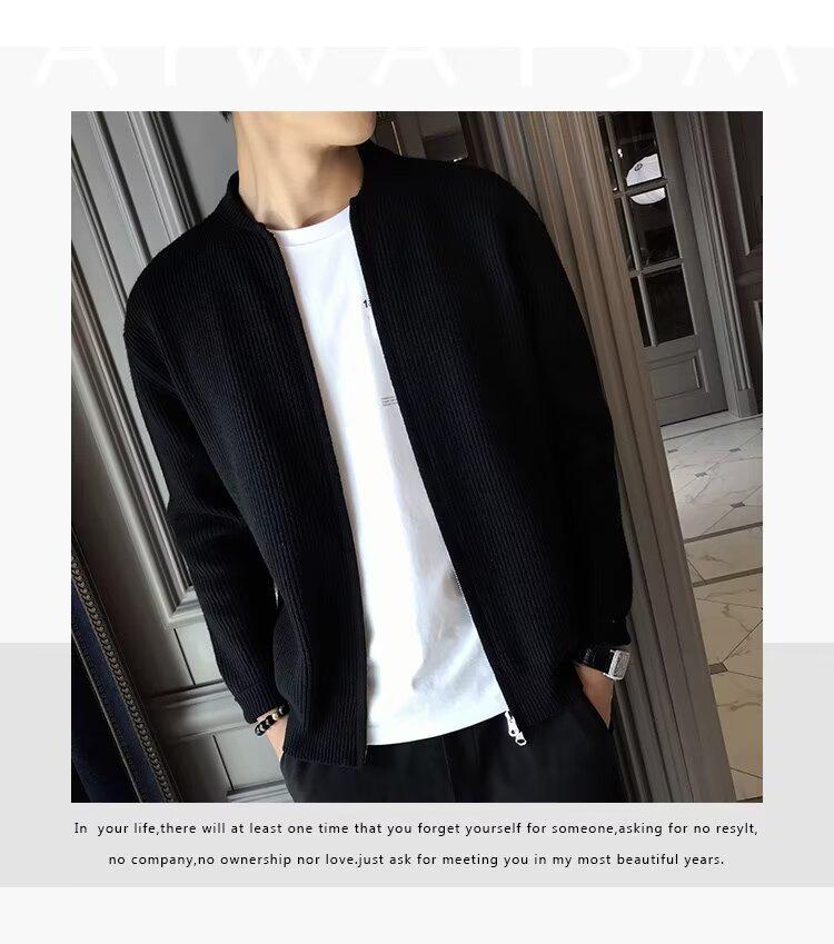 Men's Solid Color Slim Fit Zipper Knit Cardigan - Autumn/Winter Long Sleeve Trend
