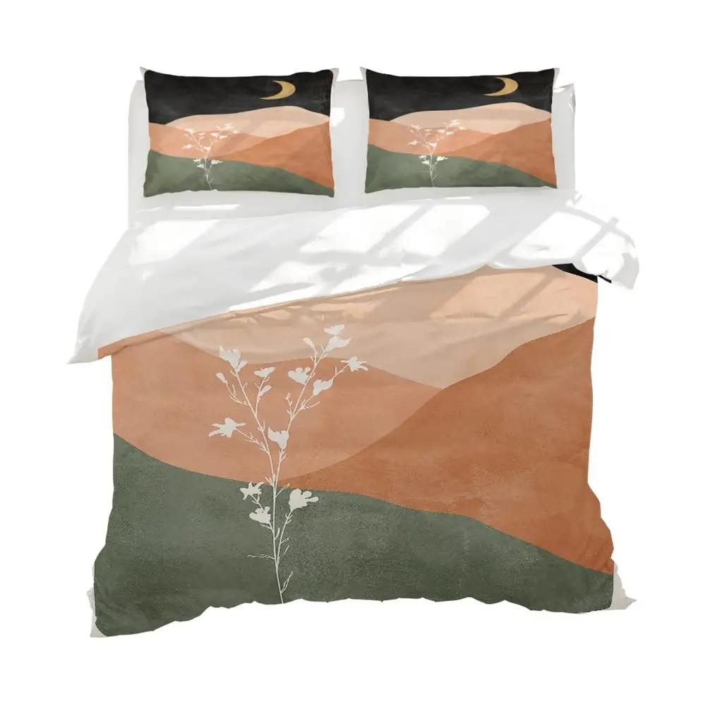 Abstract Geometric Rainbow Sun Circles Comforter Cover Microfiber Soft Bedding Sets Medieval Boho Century Modern Duvet Cover Set