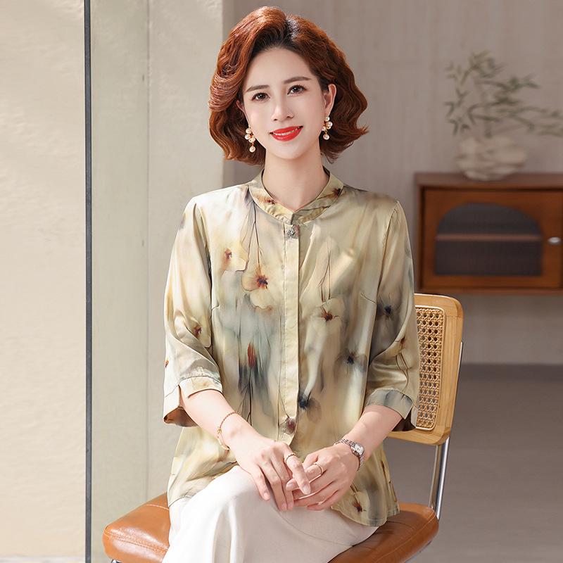 Mom's 2026 Spring Fashion Chiffon Printed Blouse - Stylish Lightweight T-Shirt for Middle-Aged & Elderly Women