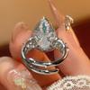 Manufacturer's Copper Rings Women's Jewelry Zircon Water Droplet Shape Chinese Red Sea Blue Yellow Luxury Fashion High-end Sense