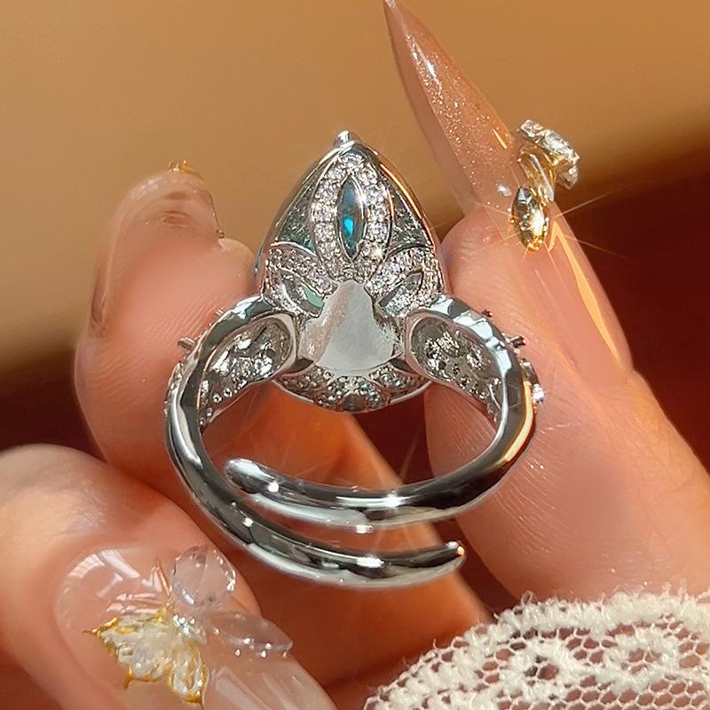 Manufacturer's Copper Rings Women's Jewelry Zircon Water Droplet Shape Chinese Red Sea Blue Yellow Luxury Fashion High-end Sense