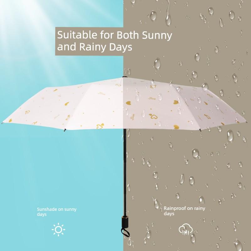 Women's Folding Umbrella for Both Sunny and Rainy Weather, with Heart Print, Fully Automatic, Thickened, Sun Protection, Uv Protection, Sunshade