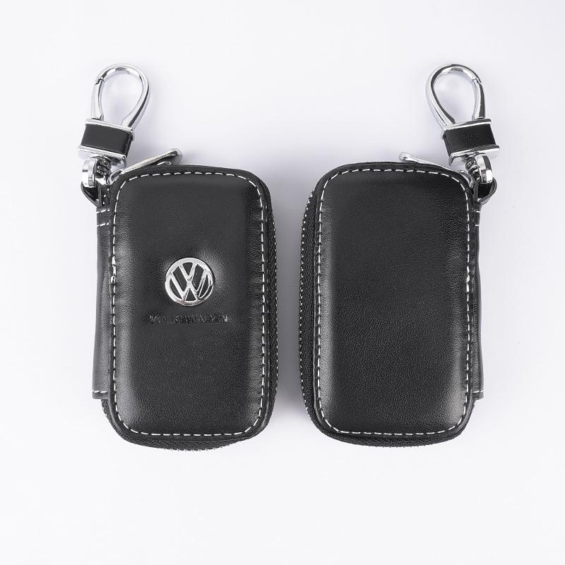 For VW Leather Car Remote Key Case Bag Keychain Storage Box For Volkswagen VW Polo Golf Touareg T6 T5 Passat B7 B5 Touran Beetle Tiguan xc4