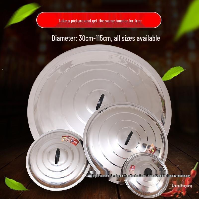 Large Stainless Steel Iron Pot with Round Lid for Household Stir-Frying