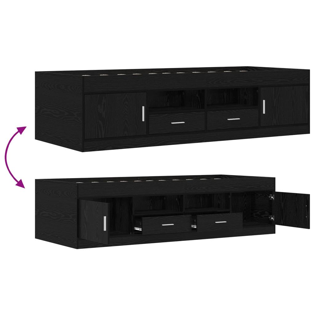 Bed Frame with Storage and Shelf Black Oak 80 x 200 cm