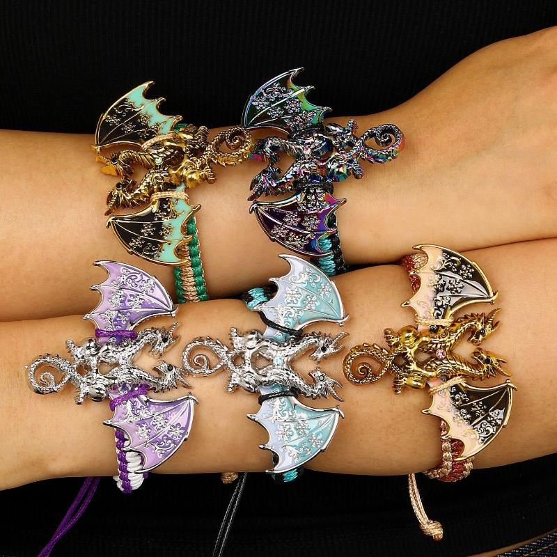 Vintage Hand Woven Dragon Hand Rope Enamel Diamond Inlaid Flying Dragon Jewelry Waterproof for Travel Wear