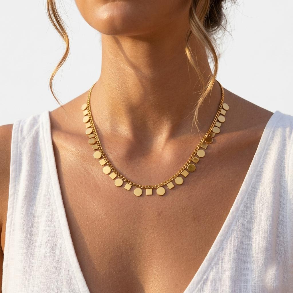 Waterproof Stainless Steel Necklace Gold Layered Geometric Choker Hypoallergenic Women's Fashion Jewelry