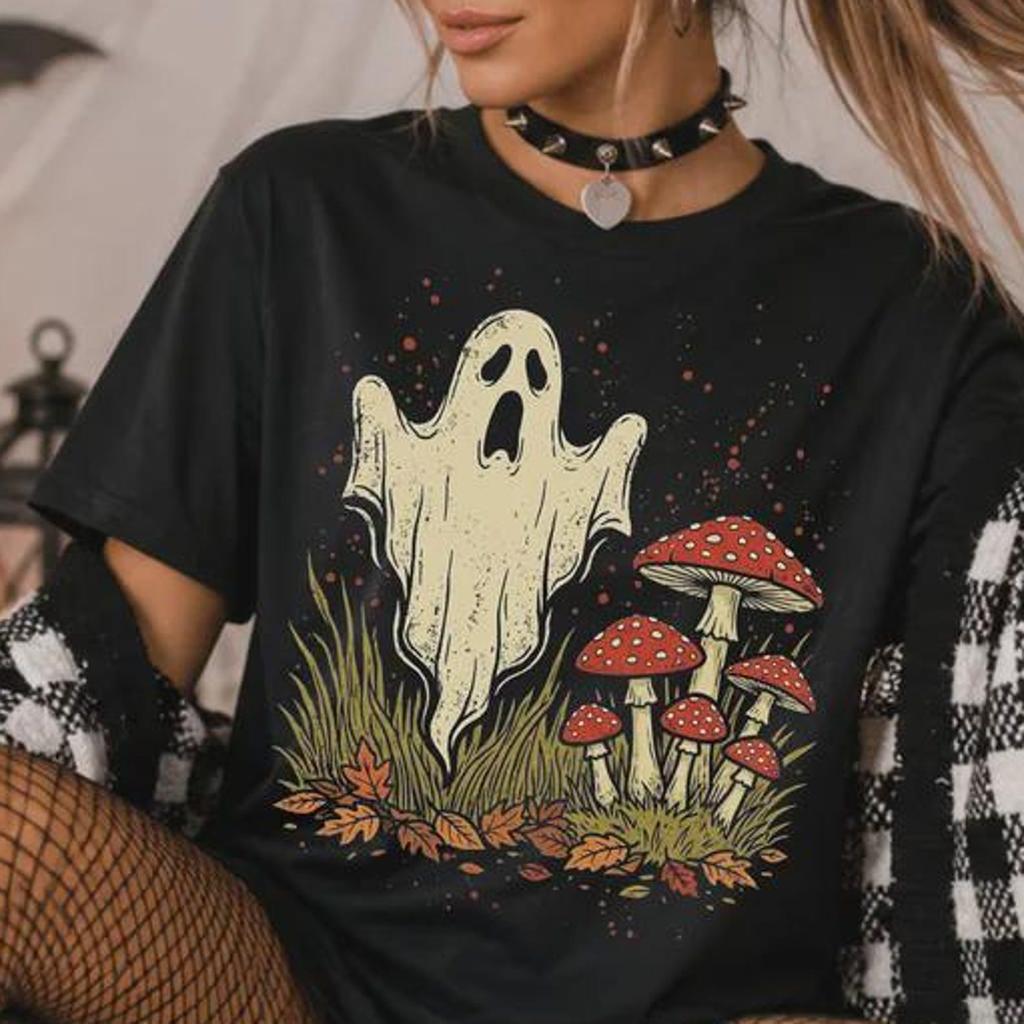 Comfort Colors® Vintage Halloween Ghost Mushroom Shirt, Cute Retro Fall Shirt, Cottagecore Ghostly Fungi Tee, Autumn Goth Apparel