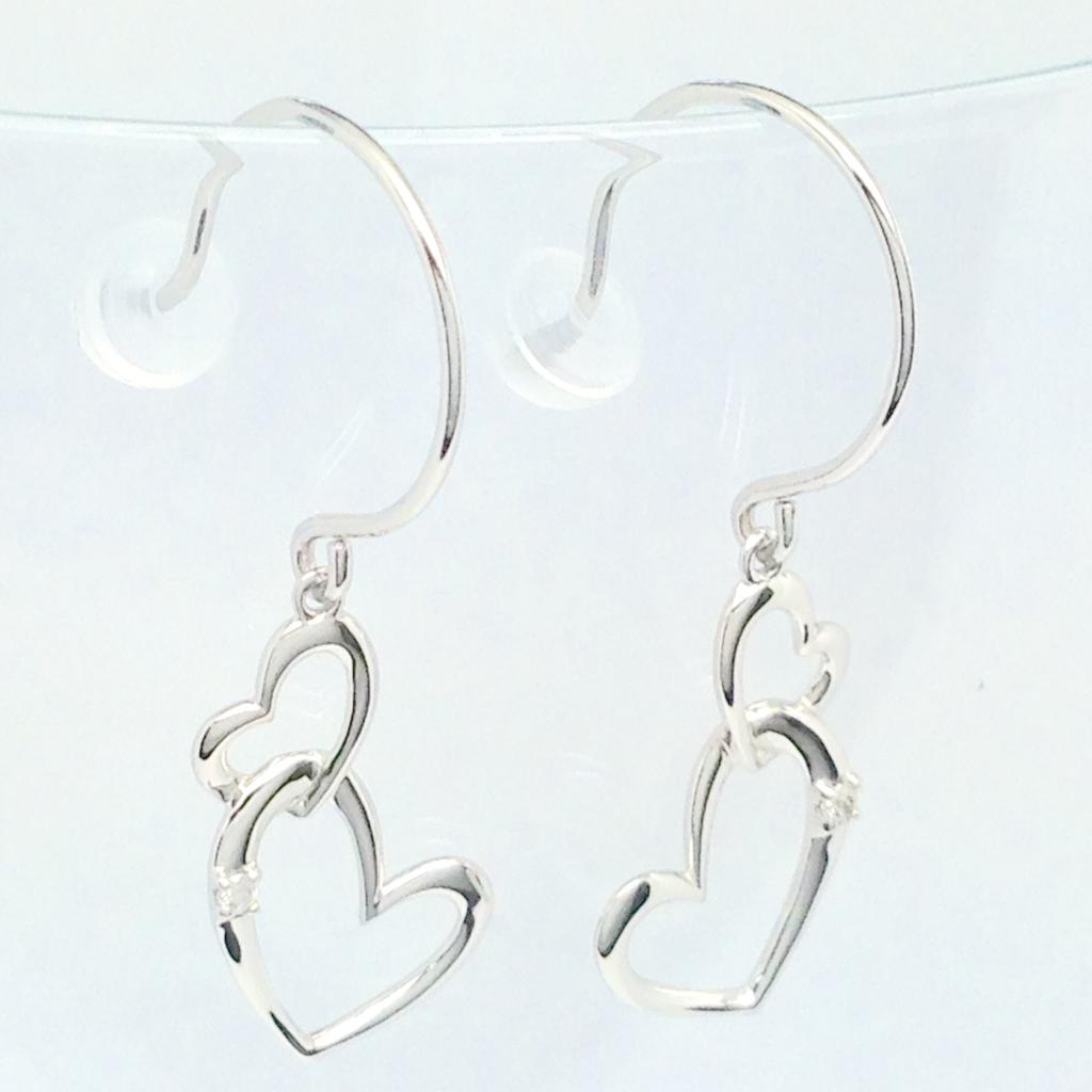 Platinum PT950 Diamond Dangle Double Heart Hook Earrings [Haute Pureté Platine] 0.012ct p-srum-di