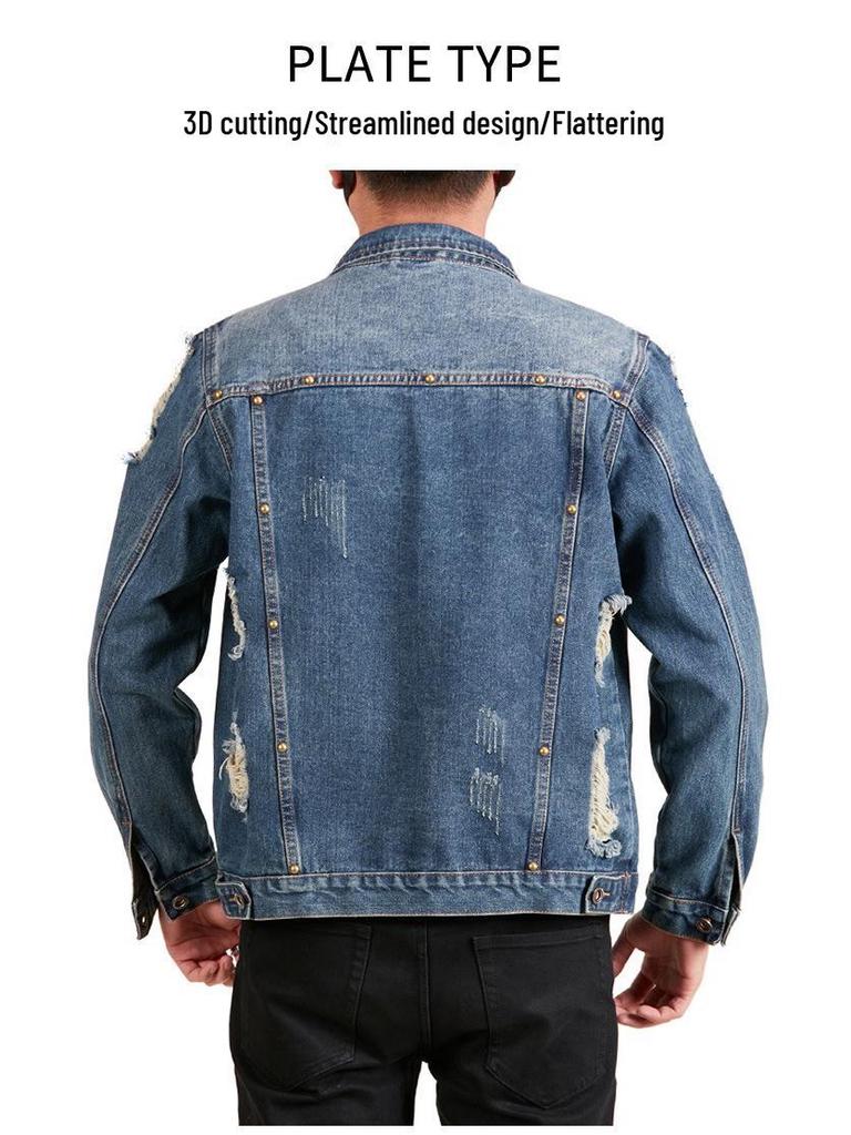 Xintang Ripped Distressed Men's Denim Jacket - Loose Long Sleeve Streetwear Outerwear for Spring
