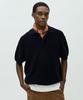 Pilpeu Half-Open Collar Short-Sleeved Cotton Knit (Navy)