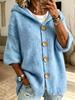 Übergröße - Damen Casual Niedlicher Kapuzenpullover, Kurzer Fledermausärmel, Mittellanger Cardigan, Jacke mit Knöpfen, Oberbekleidung, Weicher, Warmer Pullover
