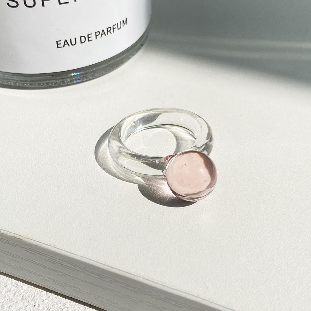 Anello da Dito Geometrico Rotondo Trasparente Colorato alla Moda in Vetro di Cristallo per Donne Amici Accessori Gioielli per Feste Estive