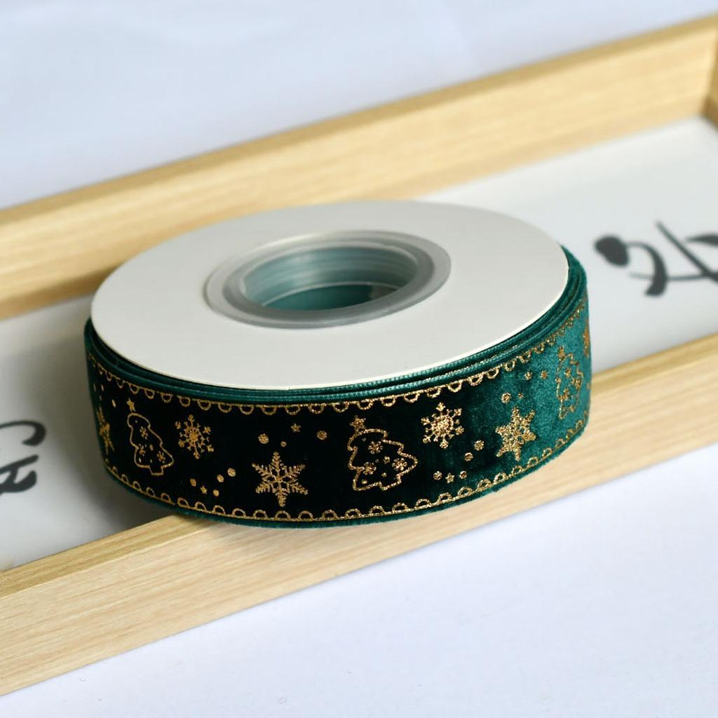 Flocked Velvet Ribbon Festive Gold Foil Printed Ribbon Christmas Velvet Ribbon Classic For Cake Packaging Wedding Event Bow