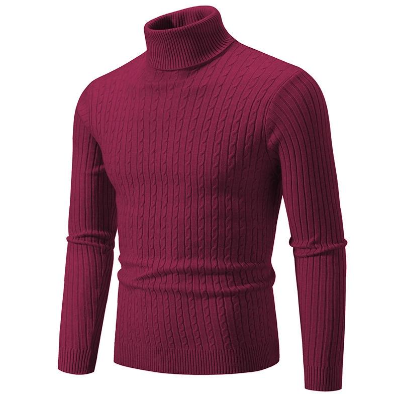 Autumn Winter Men's Turtleneck Sweaters Autumn Knitted Striped Streetwear Warm Long Sleeved Pullover Solid Color Basic Style Casual Tops