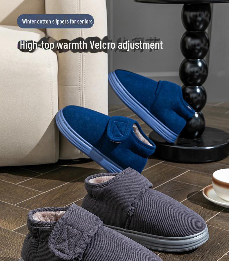 Men's Plush Non-Slip High-Top Cotton Winter Shoes - Heel-Covered, Thick, Cold-Proof Slippers for Outdoor Wear