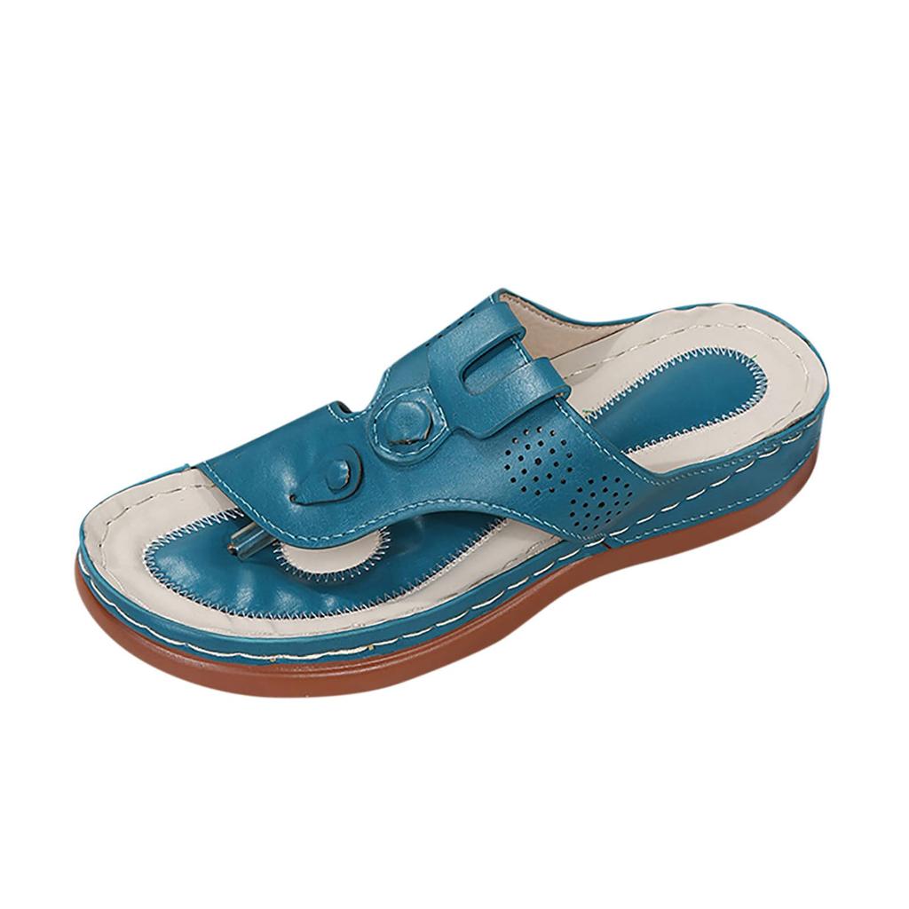 Women's Hollow Out Buckle Toe Post Soft Sole Casual Slide Sandals Comfortable Footbed Lightweight Slip On Summer Footwear