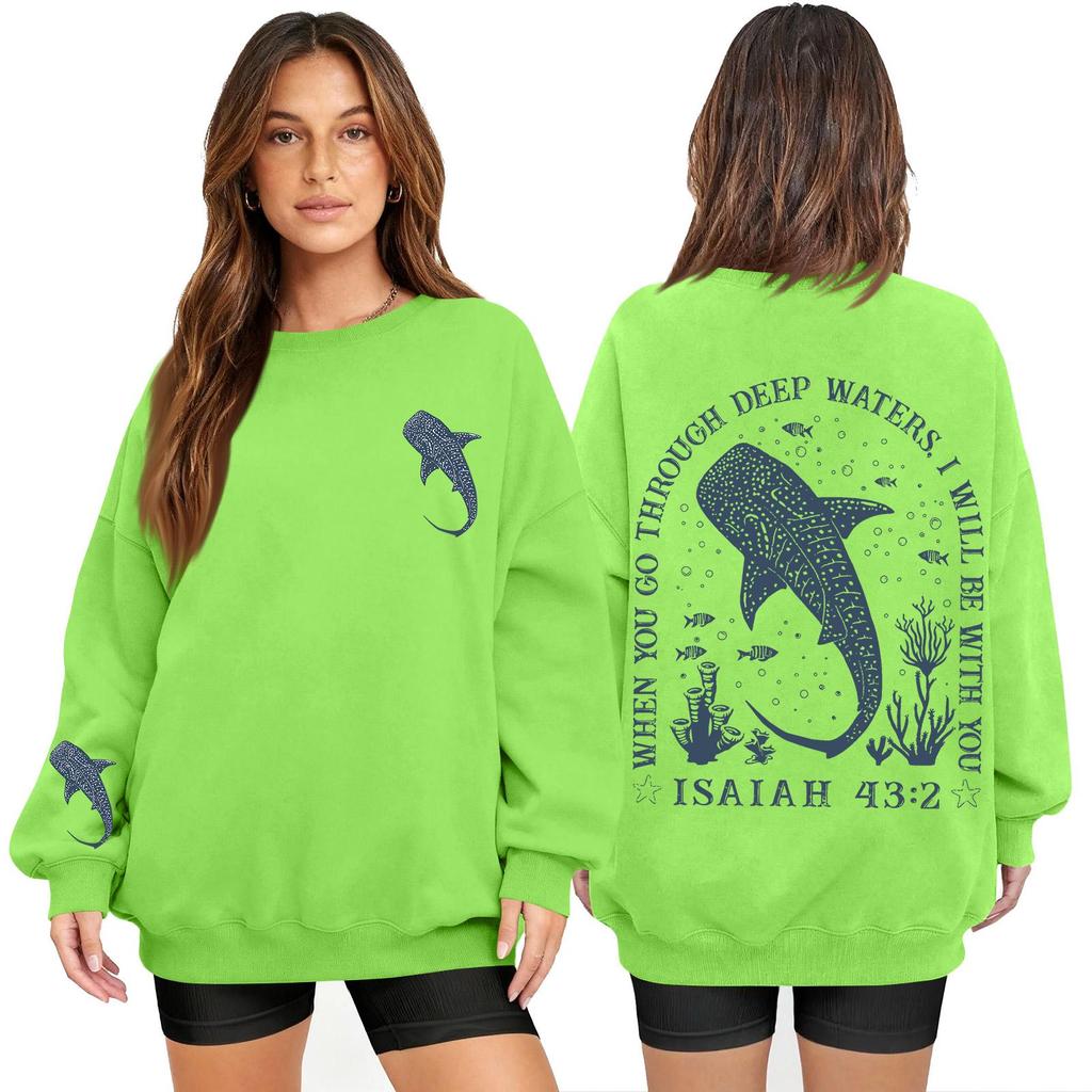 Women's Fashion Long Sleeve Print Round Neck Loose Pullover Sweater Top