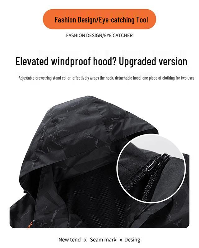 Romon Herren Camouflage Fleecegefütterter Kapuzen-Wasserabweisender Windbreaker Parka