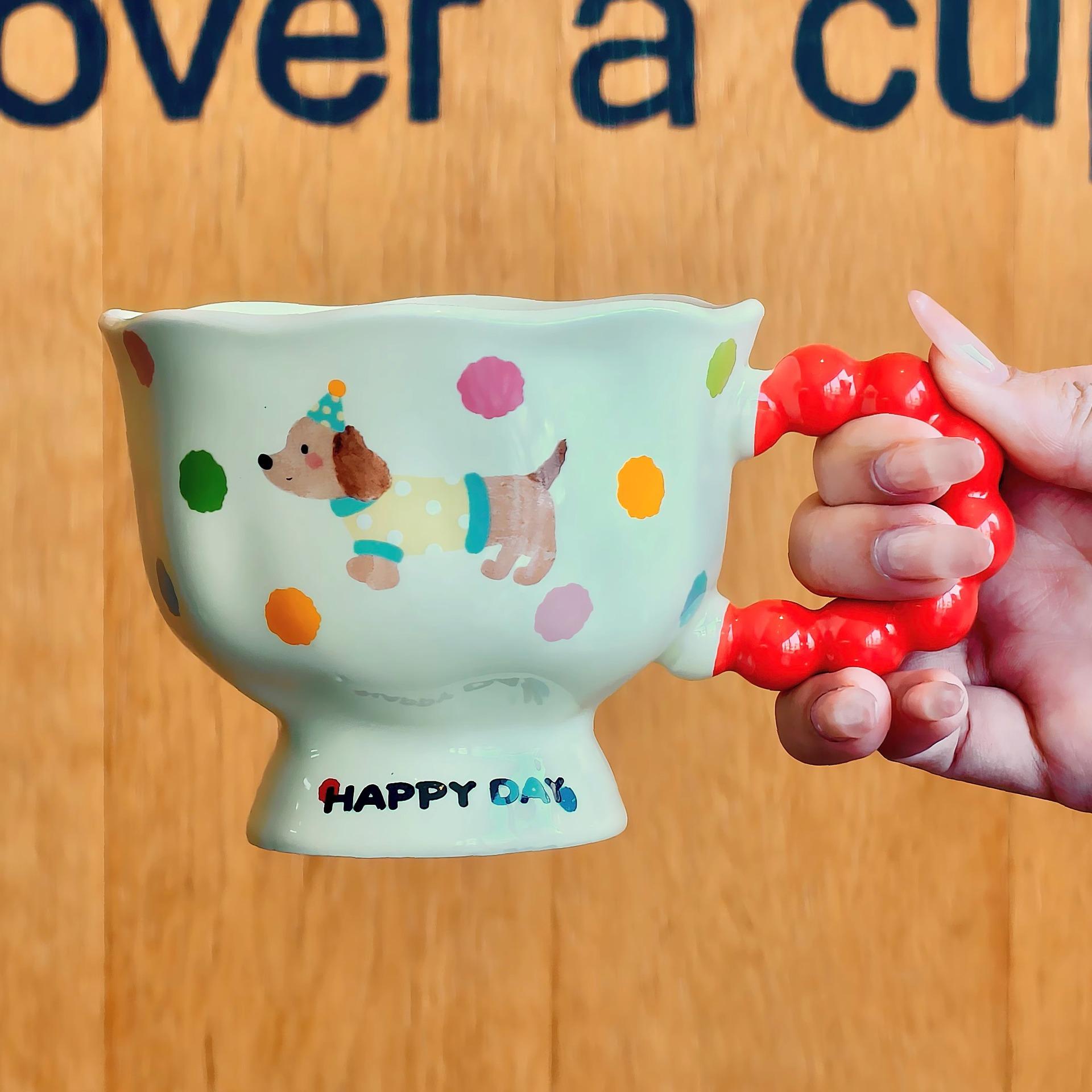 

Birthday gift cute polka dot sausage puppy mug boy and girl ceramic coffee cup girlfriend souvenir gift box 301-400ml
