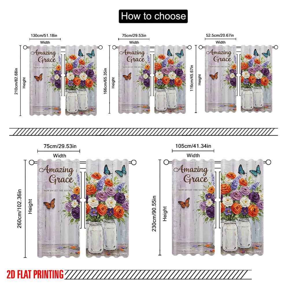 2pcs 2D Flat Printing Scene Curtains Amazing Grace Flower Butterflies Fabric Without Electricity Birthday Party Perfect for Home