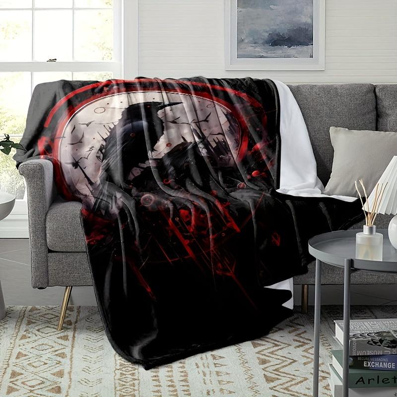 [Gothic Crow Blanket] Gothic Crow Pattern 1pc Flannel Blanket | Halloween Gift Blanket for Family and Friends Midday Nap Blanket