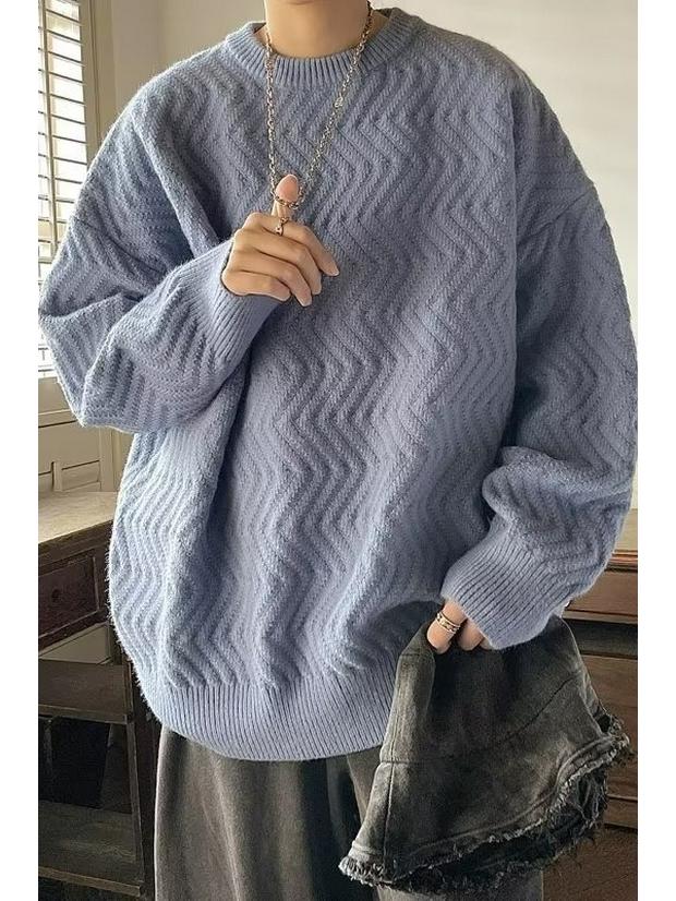 

Thick Knit Deer Velvet Pullover - Autumn & Winter Round Neck Sweater XL синій