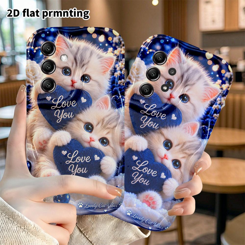 Phone Case: 2D Flat Samsung Galaxy A34 A35 M05 M06 S20 S22 S21 FE Plus 5G Protective Case, Deep Blue Tone with Two Little Cats, Christmas and Hallowee