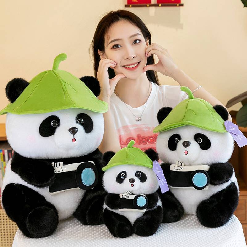 Lotus Leaf Hat Camera Panda Plush Toy Cartoon Stuffed Doll Decoration Gift Kids