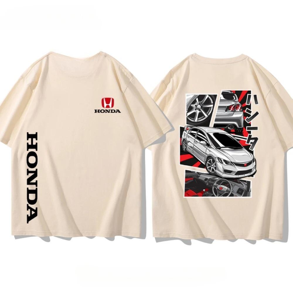 Urban Pulse Clothing Honda Civic Zomer Hete Nieuwe Mode T-shirt Racen Mannen T-shirt Retro Motorfiets Serie Bedrukt Los Kortmouwig Overall M beige