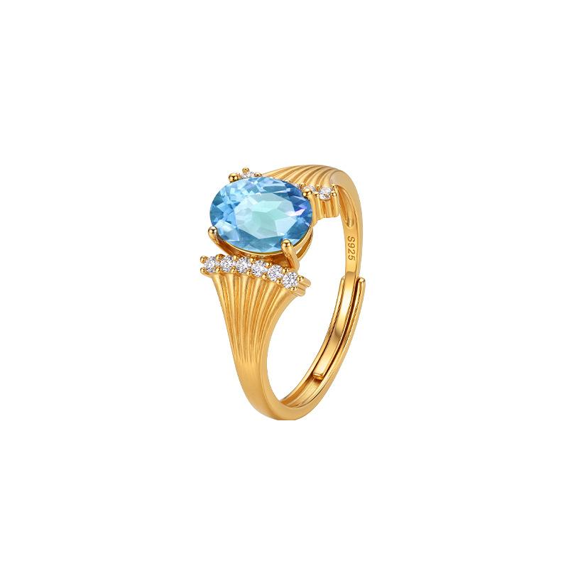 Natural crystal stone topaz ring S925 sterling silver texture brushed process niche design sense colored treasure women's ring