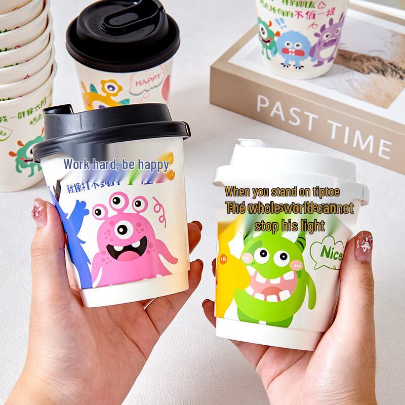 Pabei 320ml Double-Layer Paper Cups for Hot Drinks with Lids