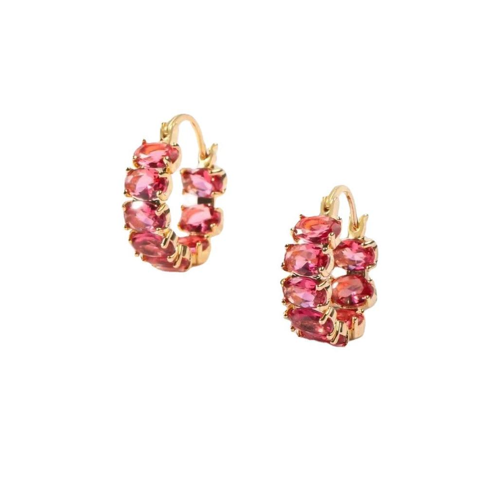Luxurious Red Zircon Inlaid Exquisite Ear Hoops - Stylish and Light Luxury Earrings