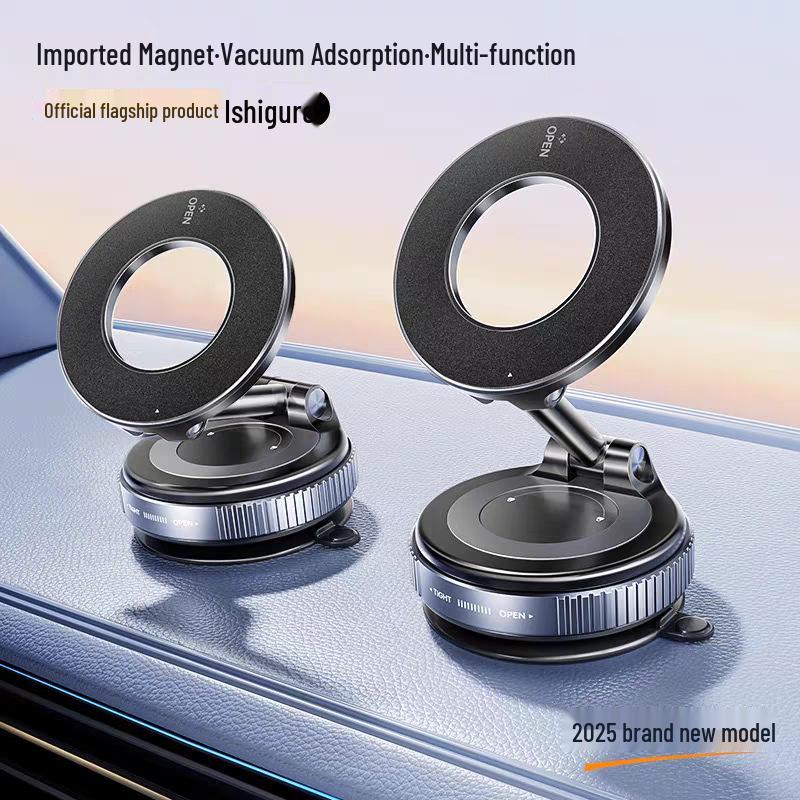 Rotating Magnetic Car Phone Holder with Vacuum Adsorption - Foldable Desktop Console Mount