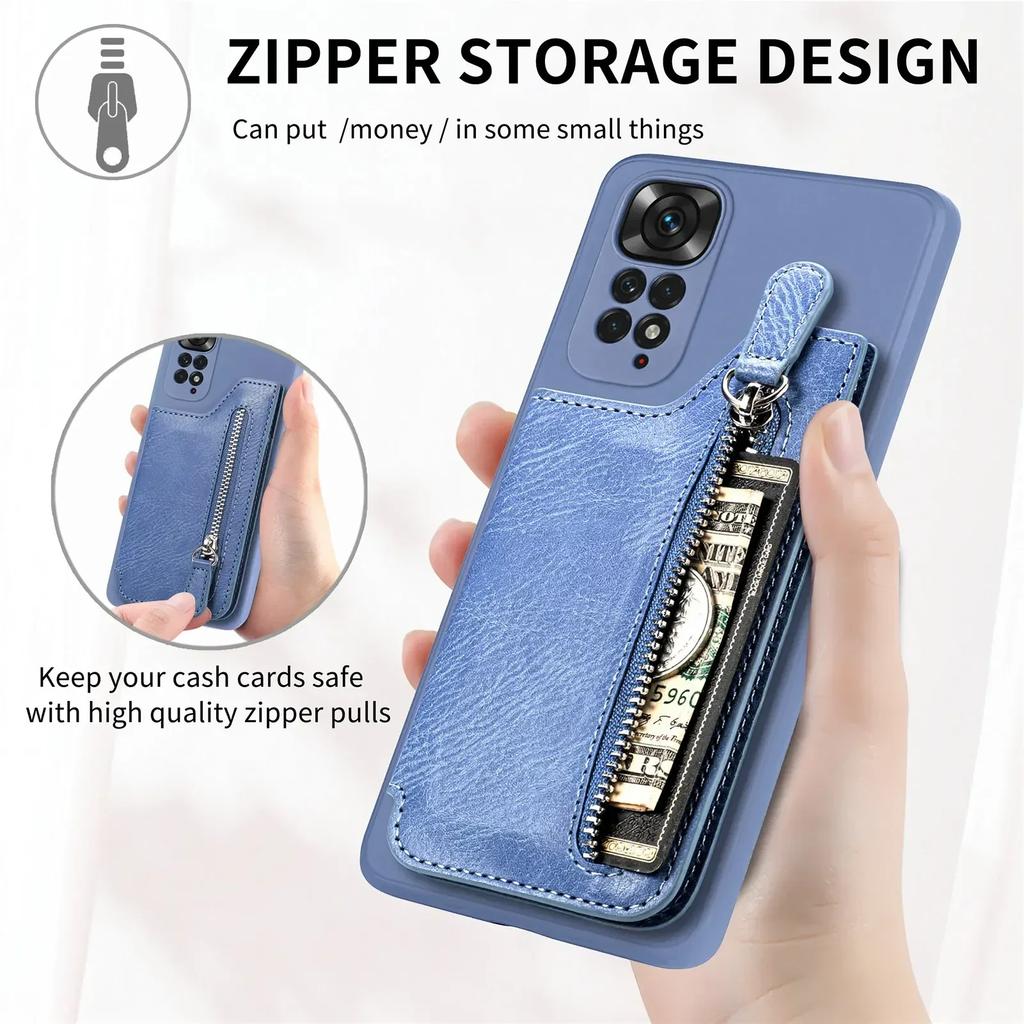 Kartenhalter Leder Reißverschluss Geldbörse Magnetische Hülle Für XiaoMi Redmi Note 14 13 12 11 11S 13C 10C X4 Pro 5G POCO X6 X3 NFC Tasche Hülle