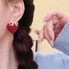 New Fashion Vintage Enamel Red Strawberry Stud Earrings Women's Sweet Trend Fruit Design Girls' Party Jewelry Accessories Gifts