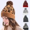 New Winter Fashion Leopard Pom Pom Knitted Hats Outdoor For Women Thicken Warm Skullies Beanie Hat Hip Hop Unisex Girl Ski Cap