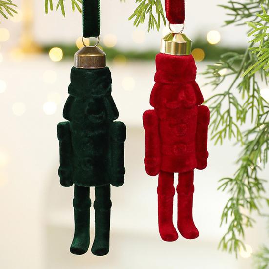 Flocking Nutcracker Hanging Ornament Decorative Nutcrackers Statue Christmas Soldier Charm Holiday Tree Decoration Pendant