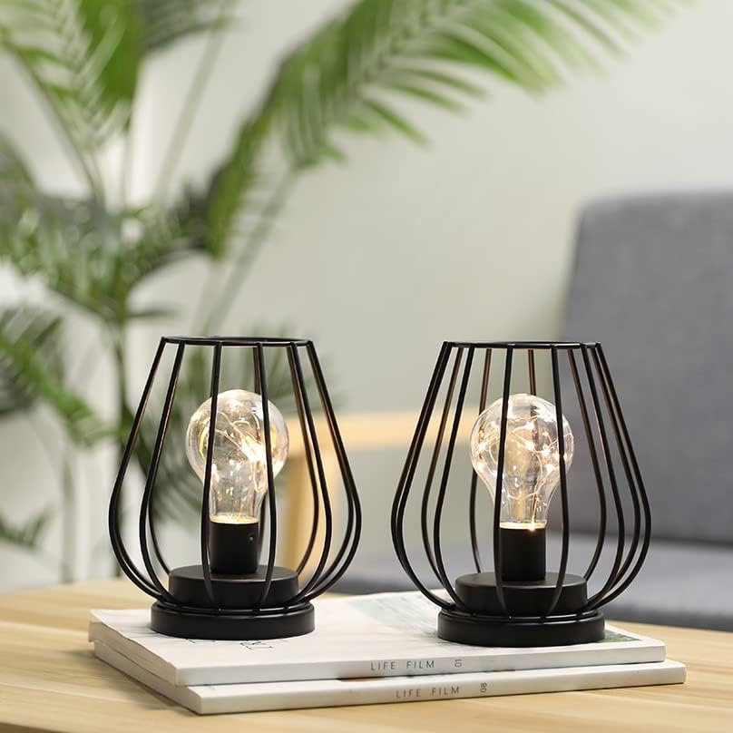 TRIROCKS Table Lamps (Set of 2) - Stylish Battery-Operated Lamps, 21cm Tall, Desk Lamp, Indirect Lighting, Metal Decorative Lamp, Antique Style, Suita