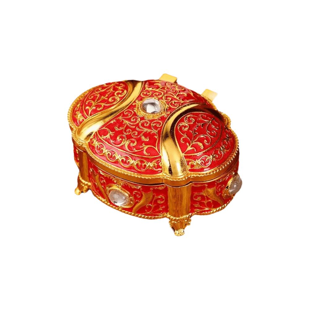 Oval Shape Trinket Box Relief Design Jewelry Storage Case Jewelry Organizer  For Girls