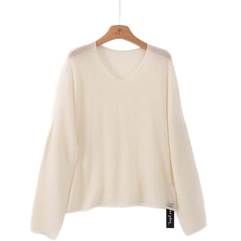 Soft ufu mohair wool blended collar loose knitted jumper women's lazy wind inner with bottoming sweater