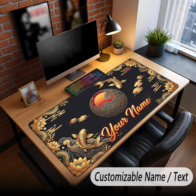 Koi Fish Theme Custom Mouse Pad Personalized With Name Text Customized Desk Mat For Office Home Decor