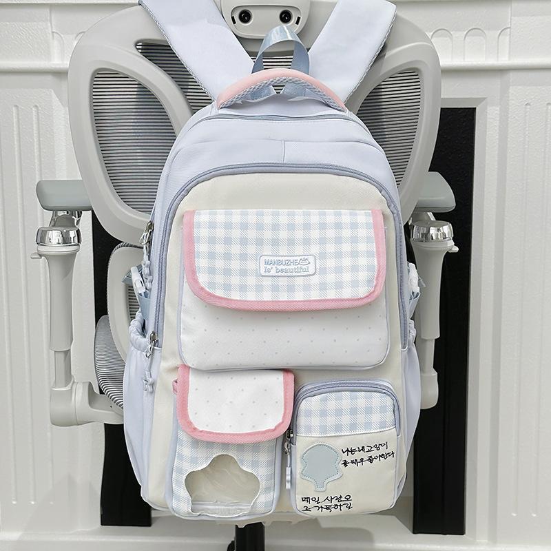 New schoolbag female Japanese ins cute dopamine contrasting color college style primary and secondary school students multi-compartment backpack
