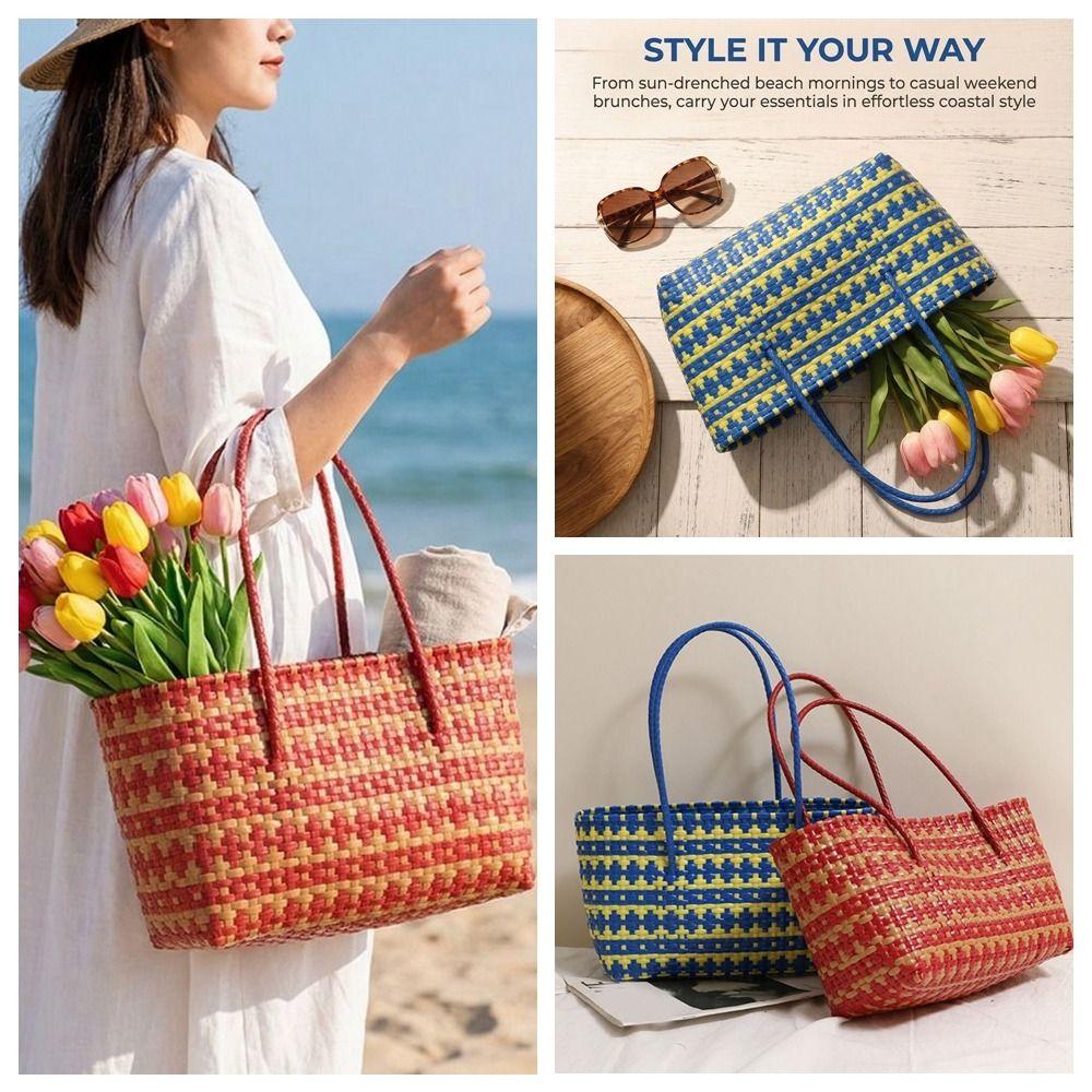 Vacation Style Weave Bag Bohemian Style Beach Tote Bag Casual Plastic Handbag  Girls
