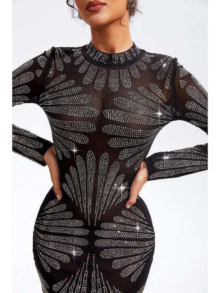 Women's 2024 Summer Mesh Rhinestone Dress - Sexy INS Hotfix Design