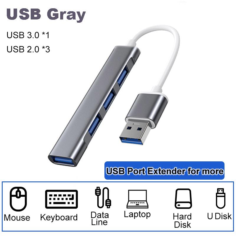 

Разветвитель USB C Type 3,0, адаптер OTG для Lenovo Sumsung Imac Macbook m 1 5 Air Pro, аксессуары для ноутбуков, концентраторы USB 2,0, 4 порта серый